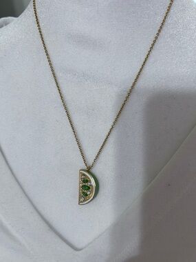 Gold Plated Necklace with Green Lime gemstone Crescent Pendant